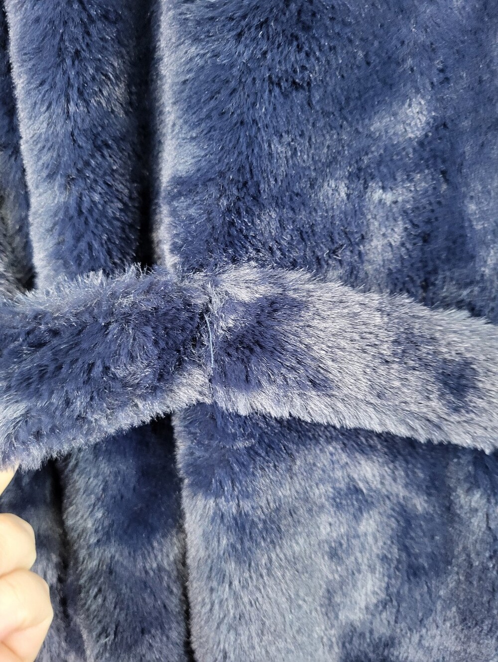 Minky Couture Plush Faux Fur Navy Bkue Robe Coat with Belt XL - Picture 7 of 10